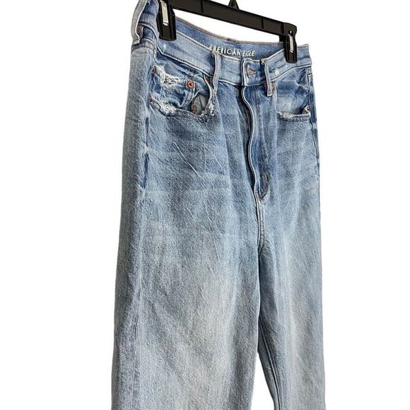 American Eagle Baggy Jean Womens Medium Wash High Rise Blue Jeans sz 10 Long - Picture 2 of 16